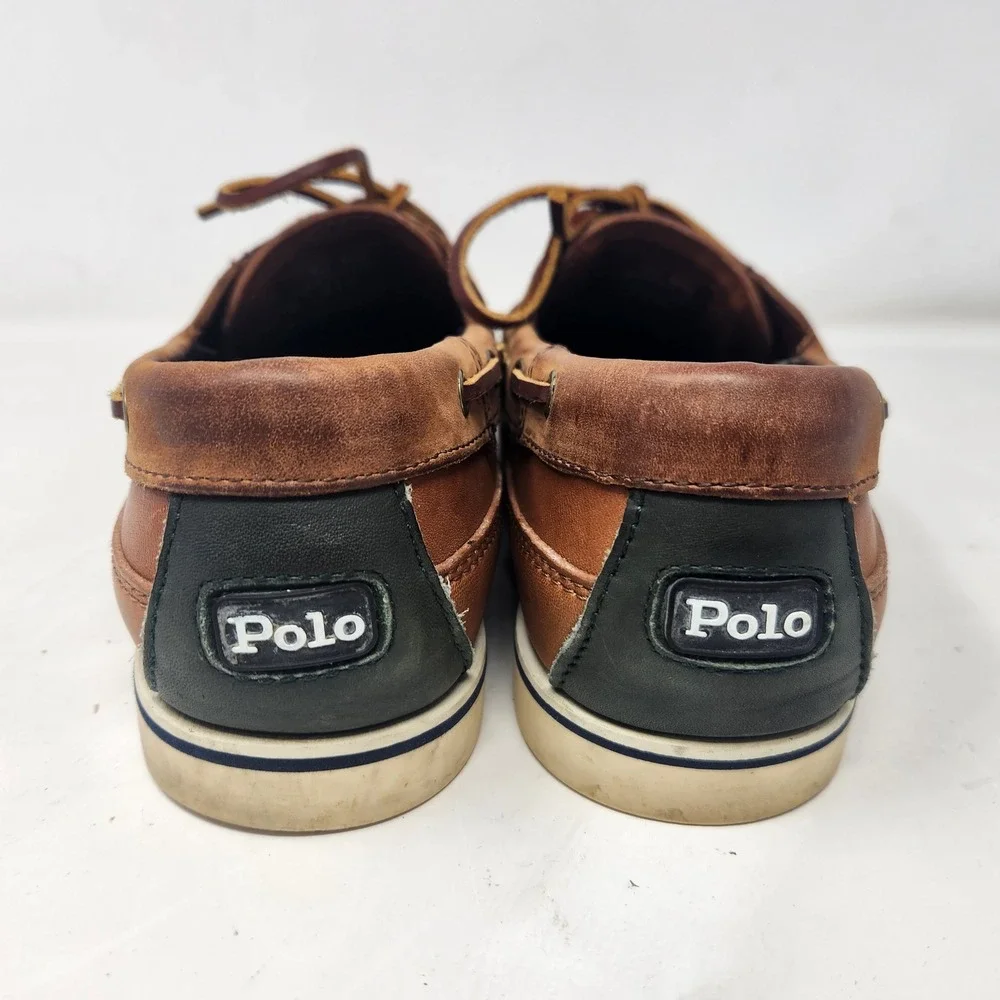 Vintage Polo Ralph Lauren Mens RLZ 4634 Brown Leather Boat Shoes Size 8.5 D